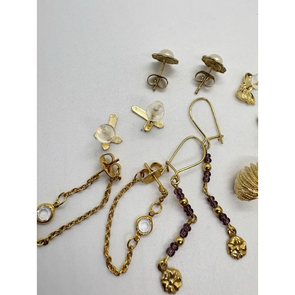 Vintage Lot of 6 Pairs‎ Pierced Earrings Gold Tone Dangle Stud Dainty Cross Bow